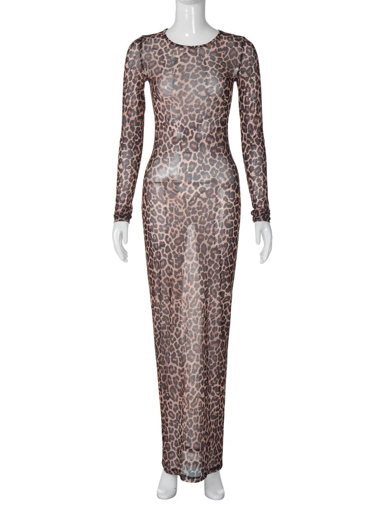 Mesh Leopard Print Maxi Dress Valentina Rose