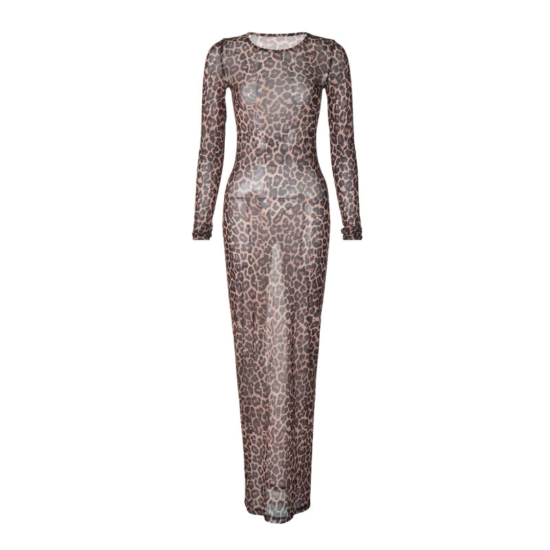 Mesh Leopard Print Maxi Dress Valentina Rose