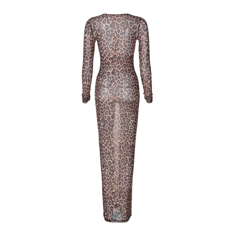 Mesh Leopard Print Maxi Dress Valentina Rose