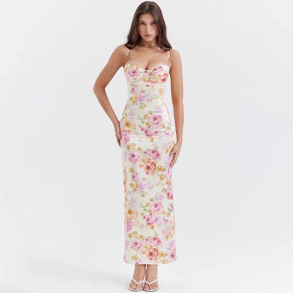 Floral Spaghetti Strap Maxi Dress Celeste Rose