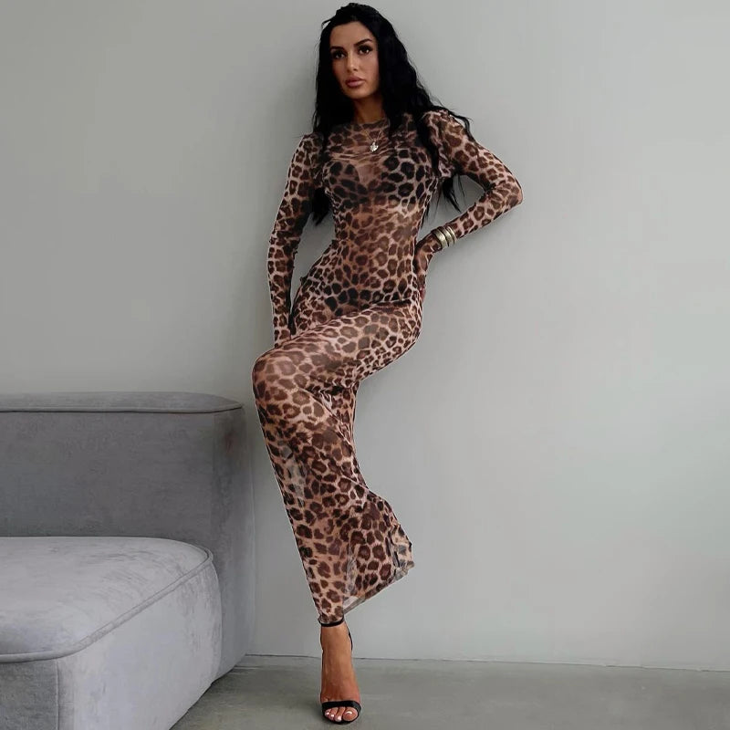 Mesh Leopard Print Maxi Dress Valentina Rose