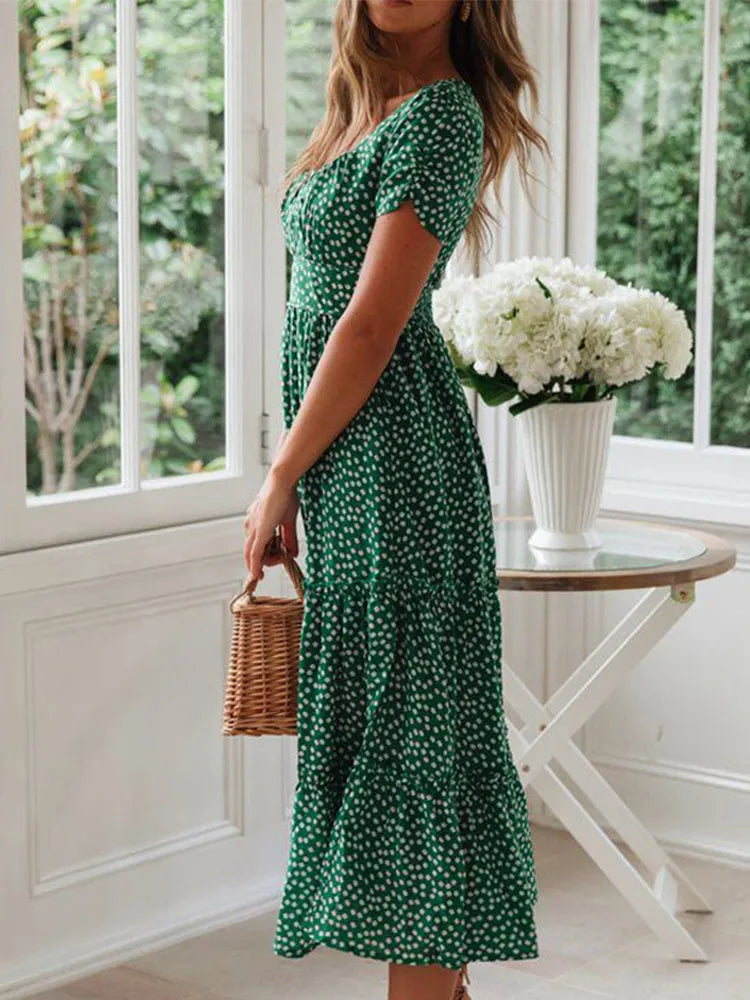 Floral Puff Sleeve Maxi Dress Isolde Rose