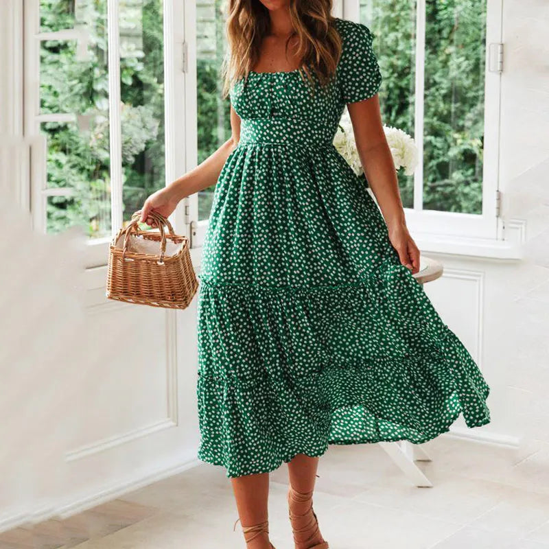 Floral Puff Sleeve Maxi Dress Isolde Rose