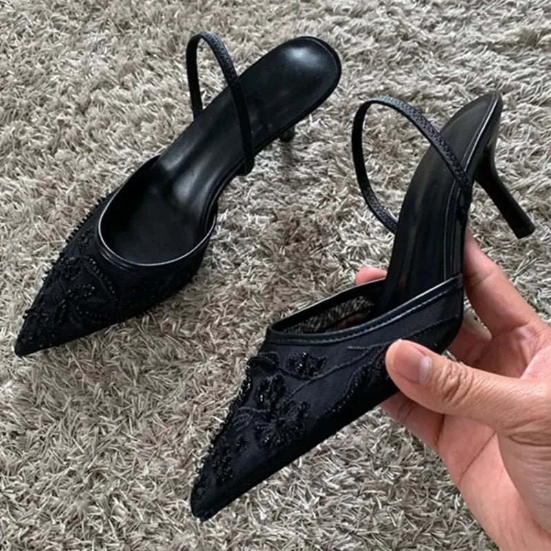 Sandales à talons en maille brodée Celeste Rose