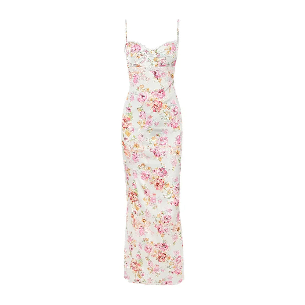 Floral Spaghetti Strap Maxi Dress Celeste Rose