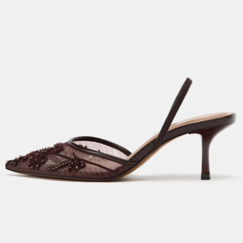 Sandales à talons en maille brodée Celeste Rose