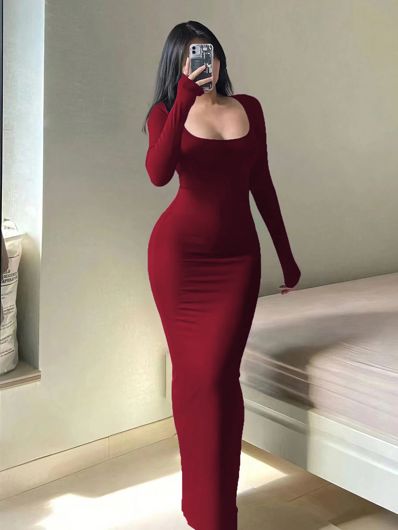 Long Sleeve Bodycon Midi Dress Isolde Rose