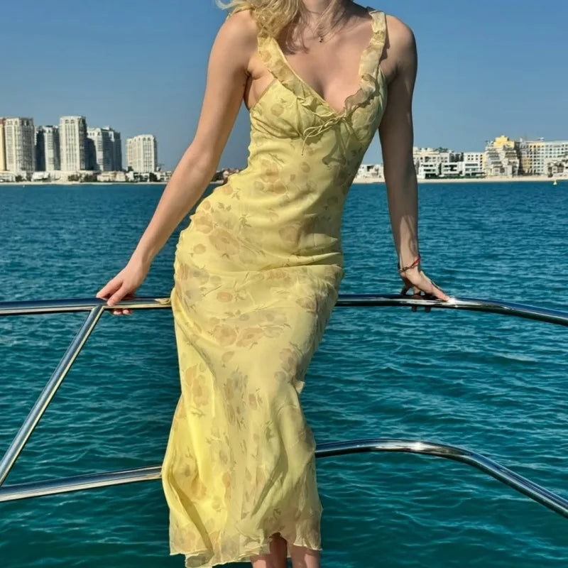 Floral Print Backless Maxi Dress Solène Rose