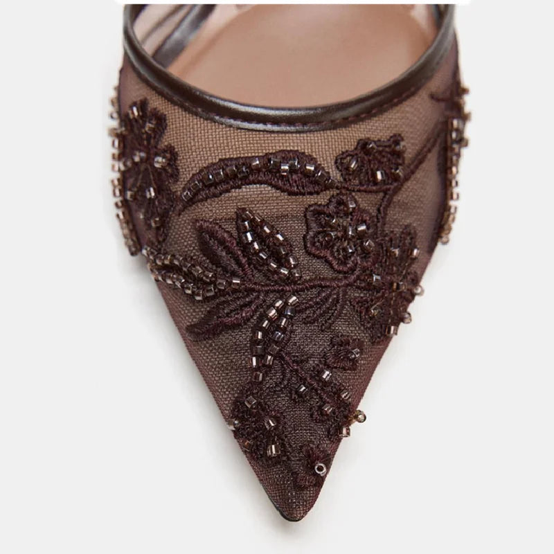 Sandales à talons en maille brodée Celeste Rose