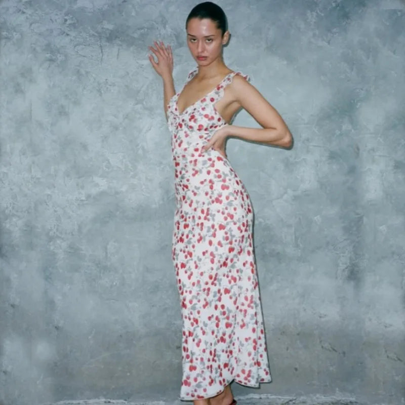 Floral Print Backless Maxi Dress Solène Rose