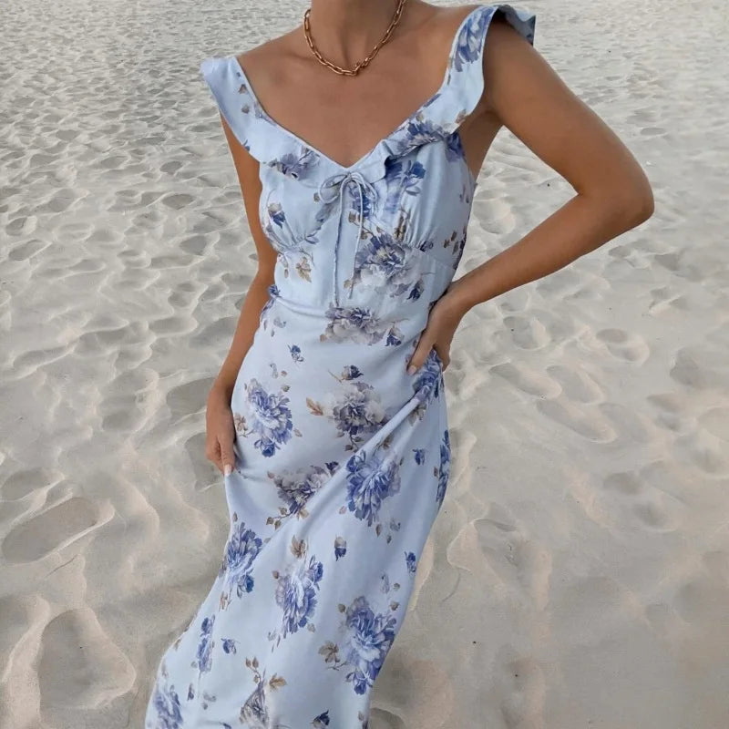 Floral Print Backless Maxi Dress Solène Rose
