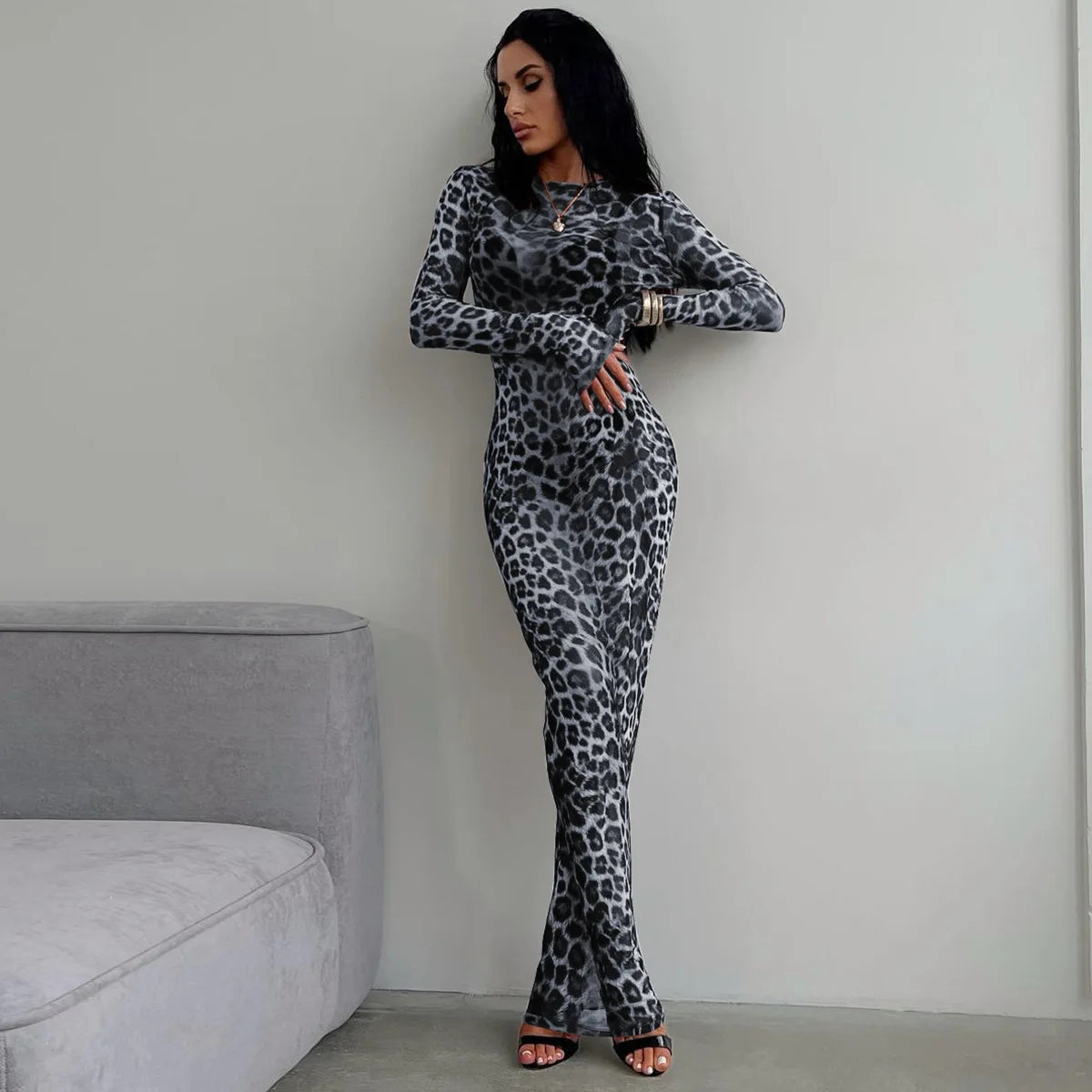 Mesh Leopard Print Maxi Dress Valentina Rose