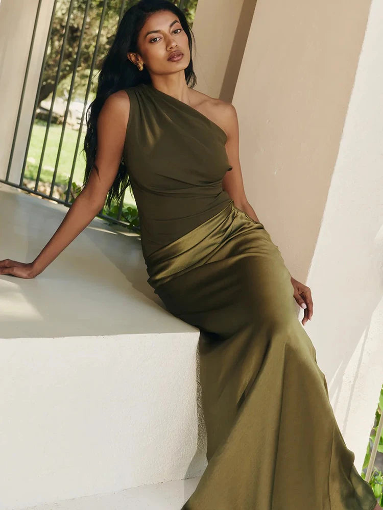 Satin One Shoulder Maxi Dress Celeste Rose