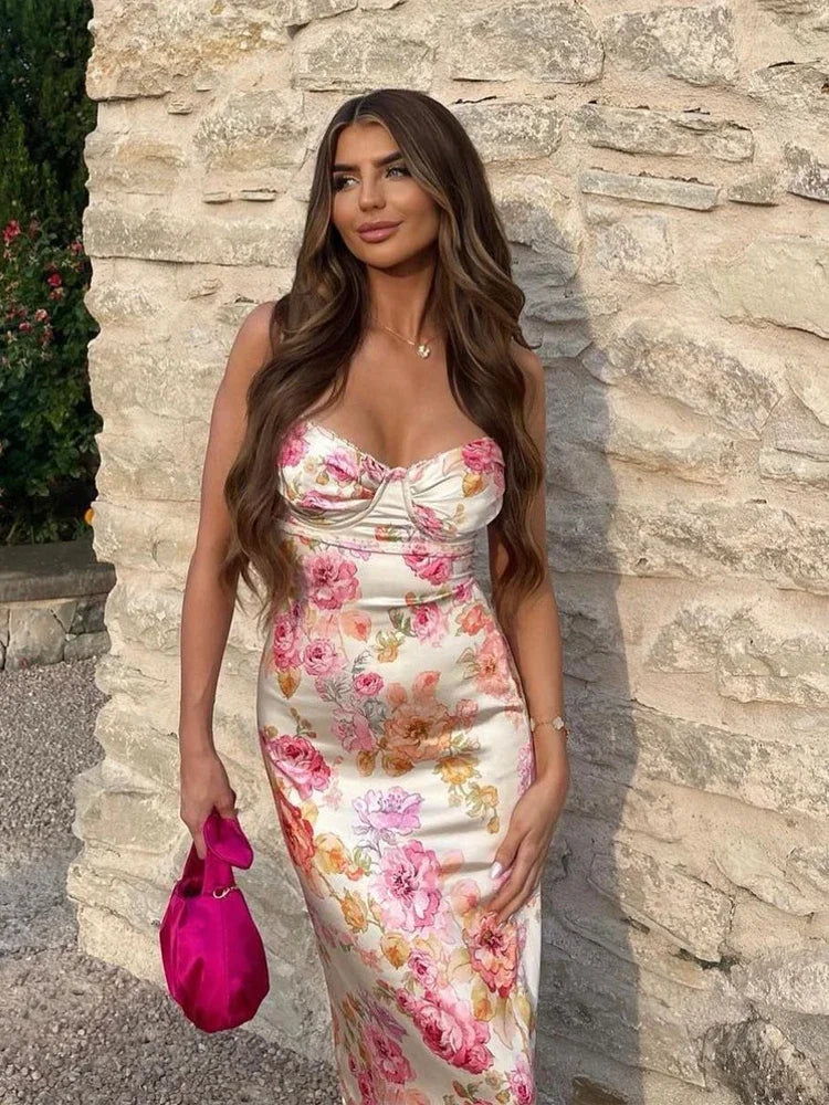 Floral Spaghetti Strap Maxi Dress Celeste Rose