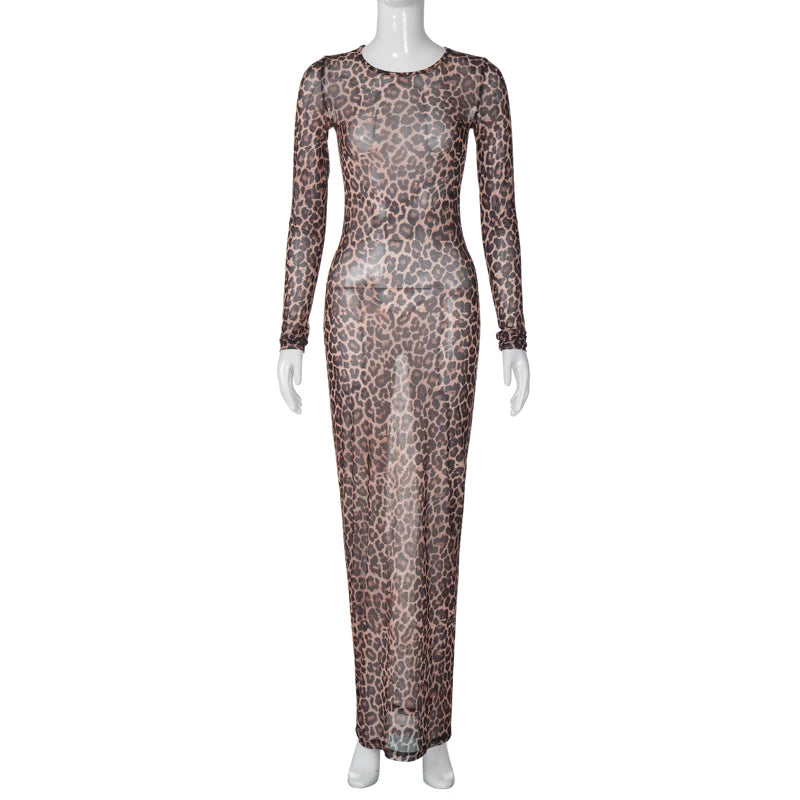 Mesh Leopard Print Maxi Dress Valentina Rose