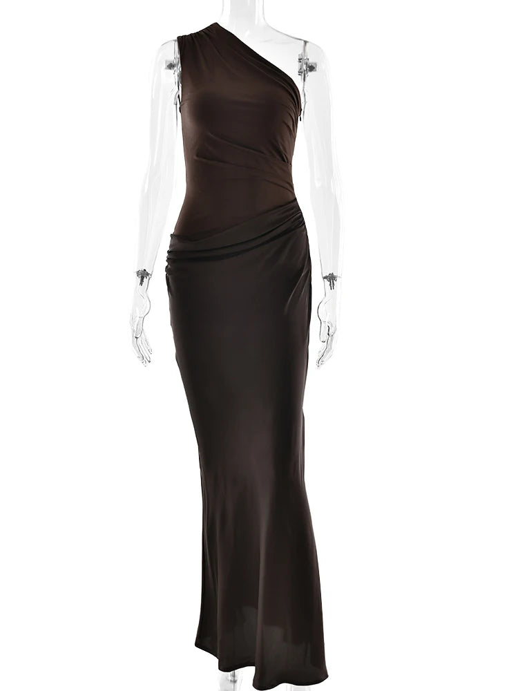 Satin One Shoulder Maxi Dress Celeste Rose