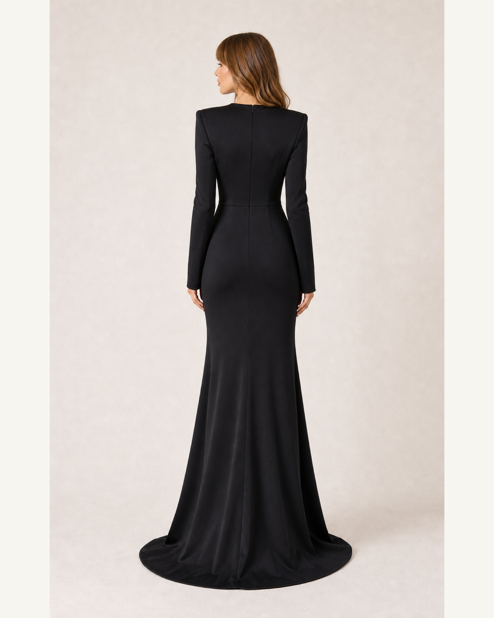 Long Sleeve Mermaid Prom Gown Amara Rose - Black - Back
