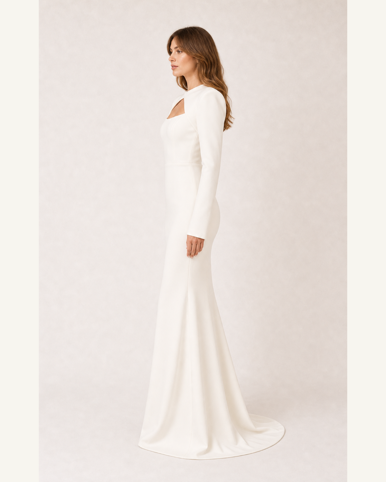 Long Sleeve Mermaid Prom Gown Amara Rose - Ivory - Left Profile