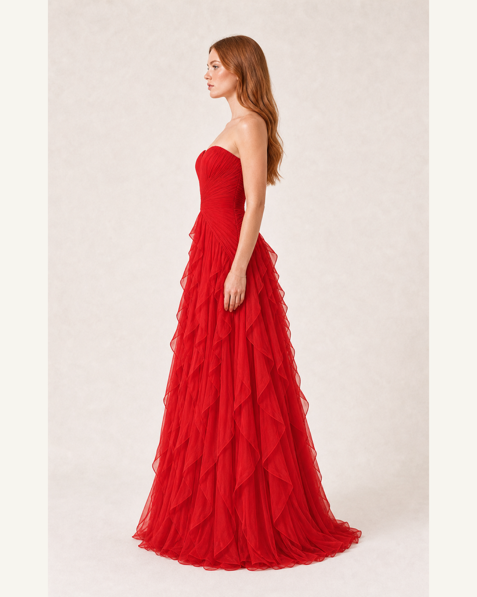 Ruffle Chiffon Prom Gown Arabella Rose - Red - Left Profile
