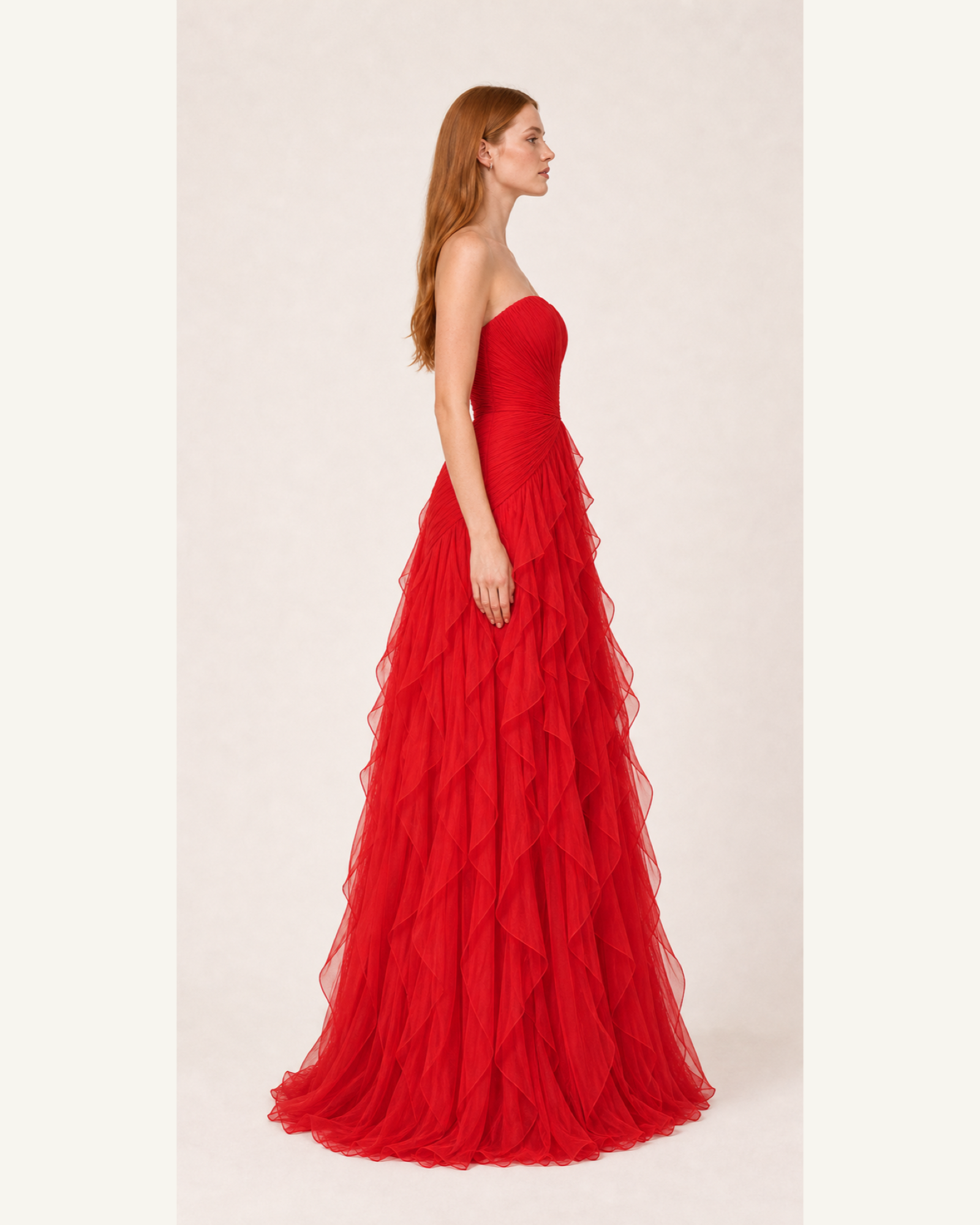 Ruffle Chiffon Prom Gown Arabella Rose - Red - Right Profile