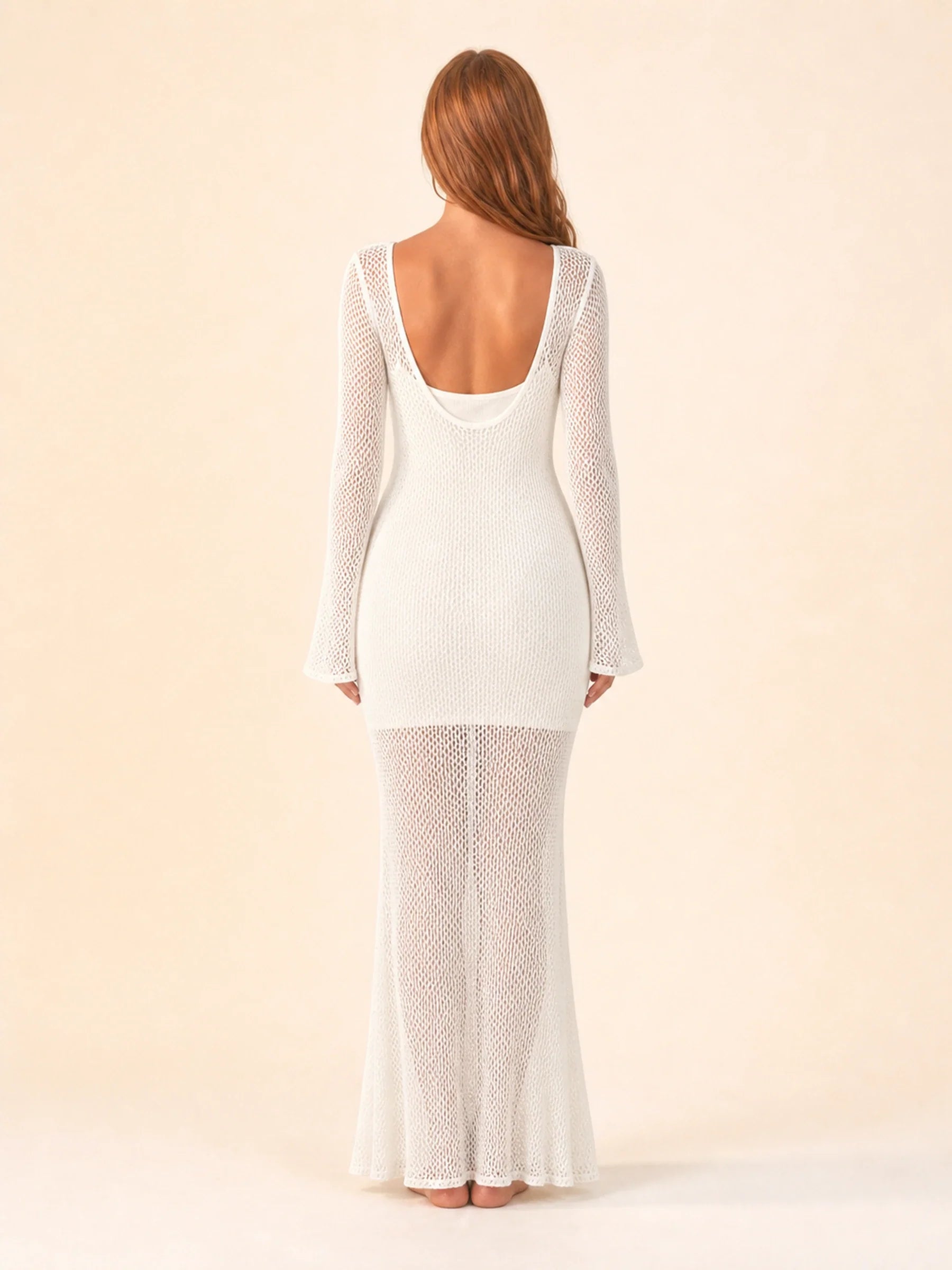 Sheer Beach Cover-Up Dress Aria Rose - White - back