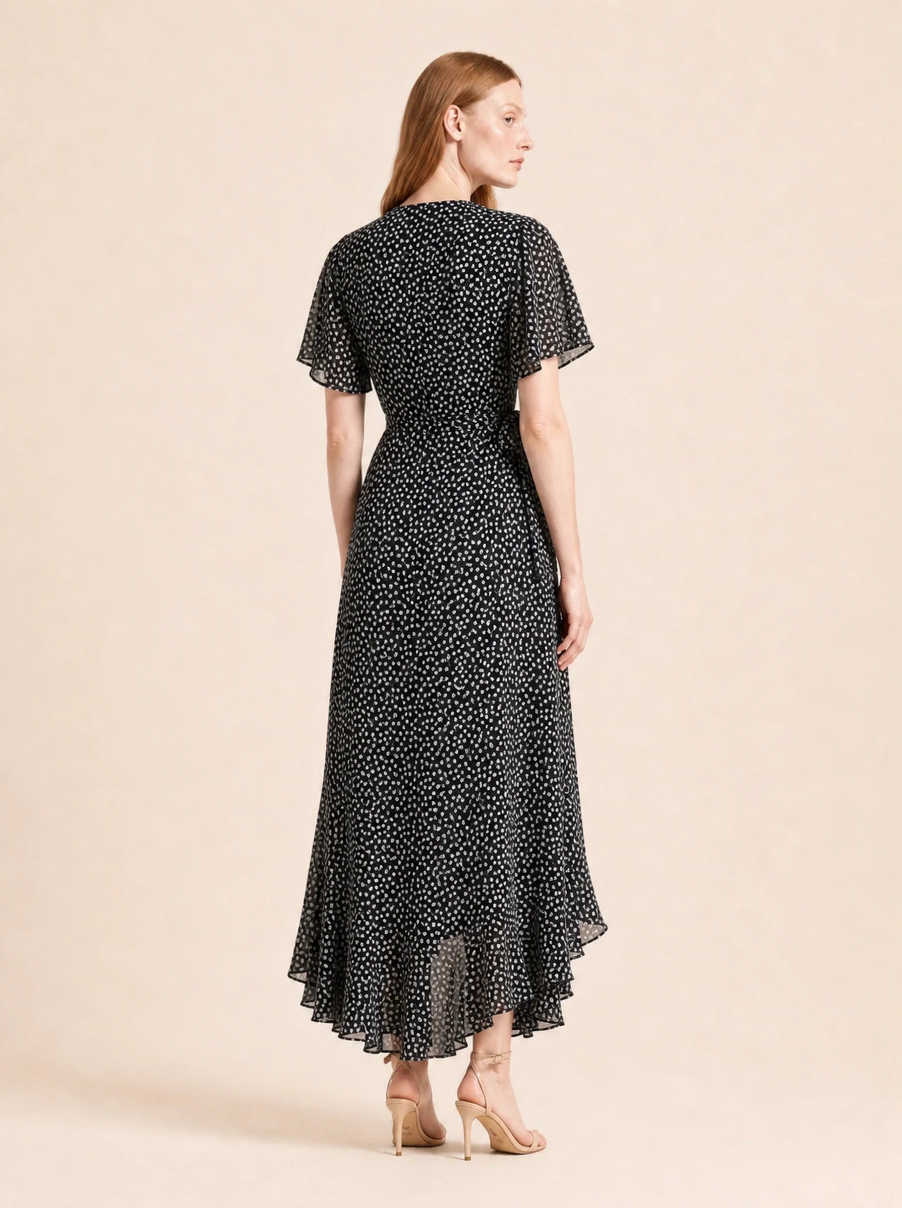 Chiffon Boho Wrap Maxi Dress Aurelia Rose - Black - Back