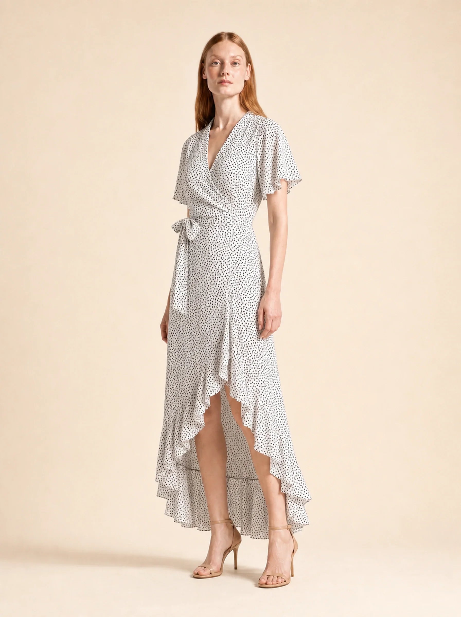 Chiffon Boho Wrap Maxi Dress Aurelia Rose - White - Three Quarter