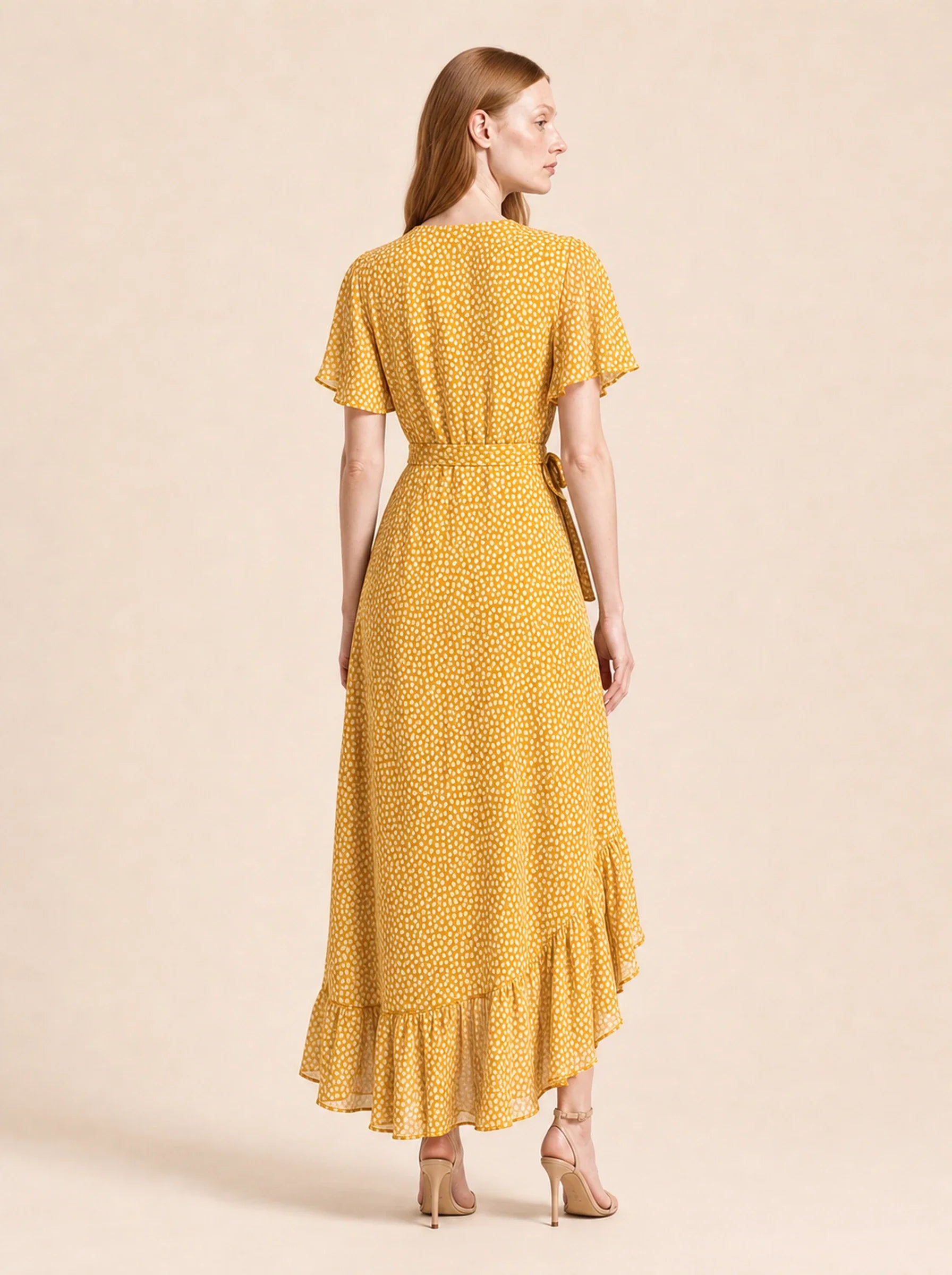 Chiffon Boho Wrap Maxi Dress Aurelia Rose - Yellow - Back