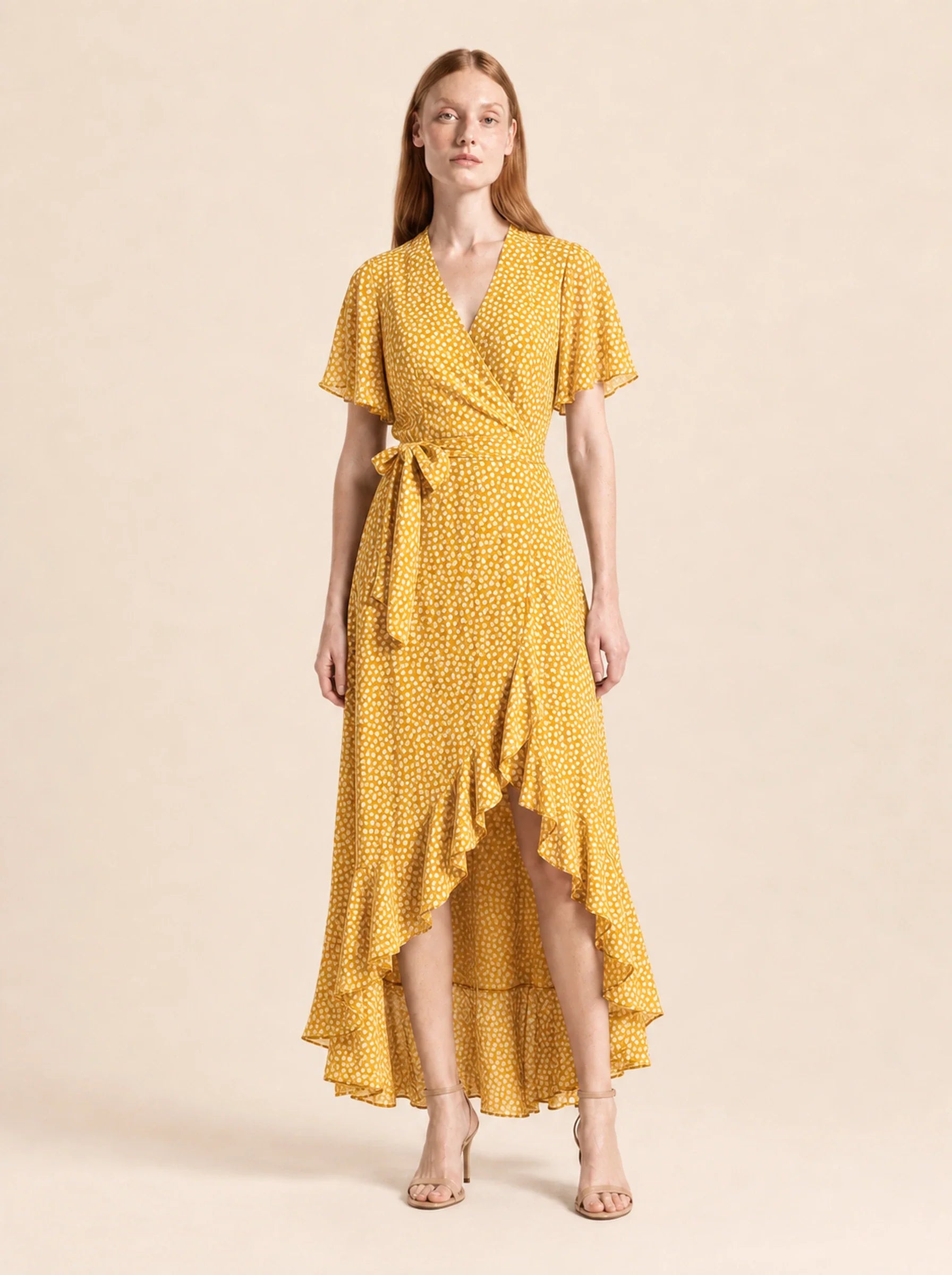 Chiffon Boho Wrap Maxi Dress Aurelia Rose - Yellow - Front