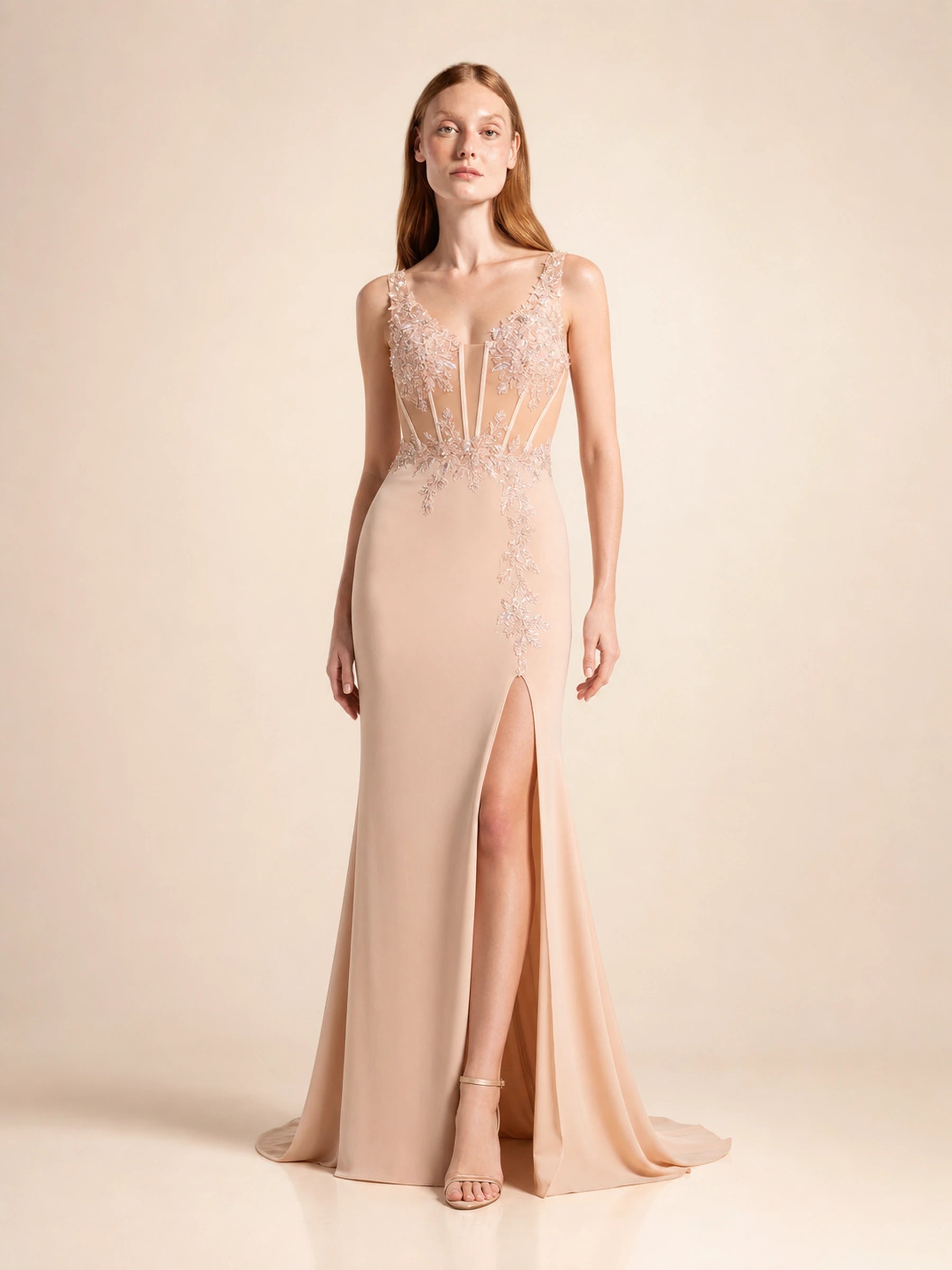 Beaded Chiffon Prom Gown Rosalind Rose - 3037 - 01 front