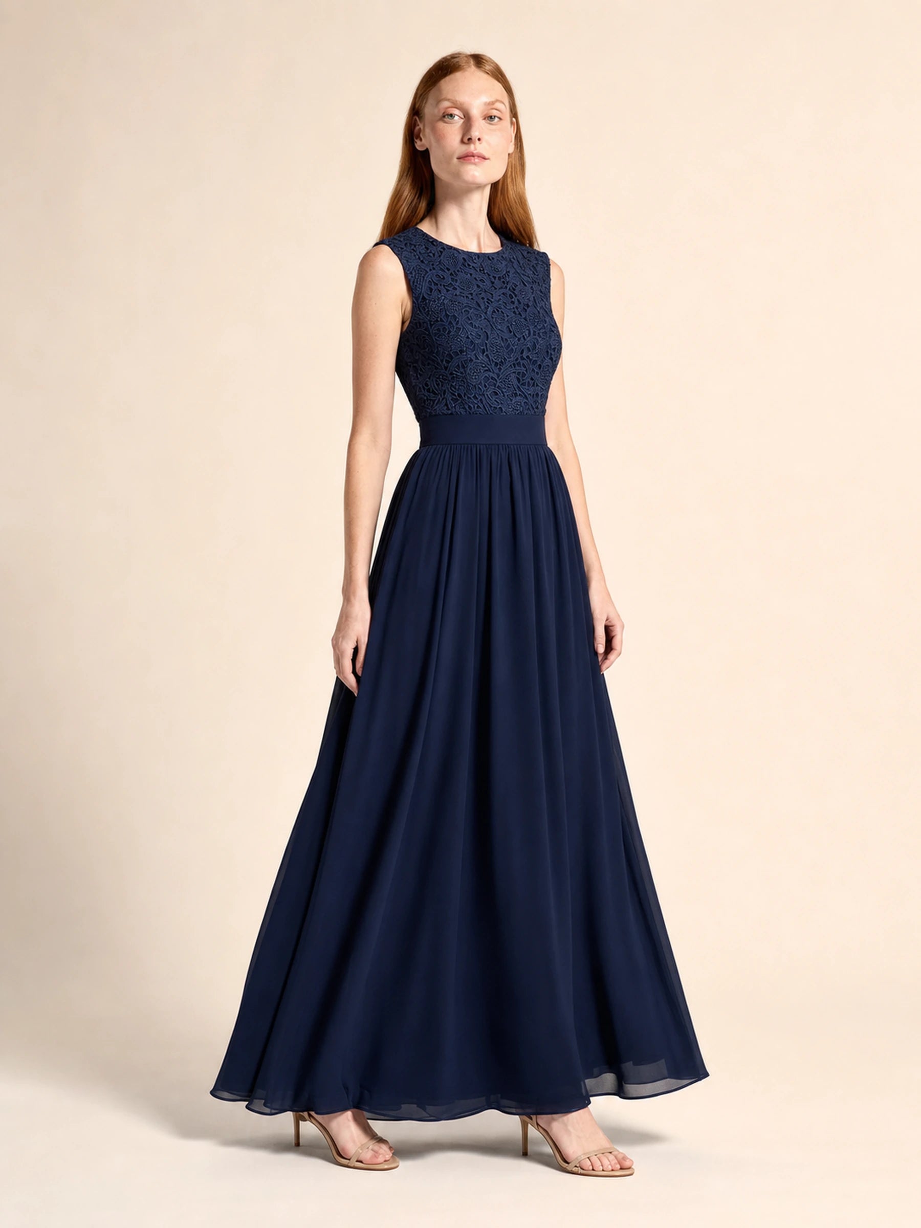 Beaded Chiffon Prom Gown Rosalind Rose - CPS489 Navy Blue - 03 three quarter