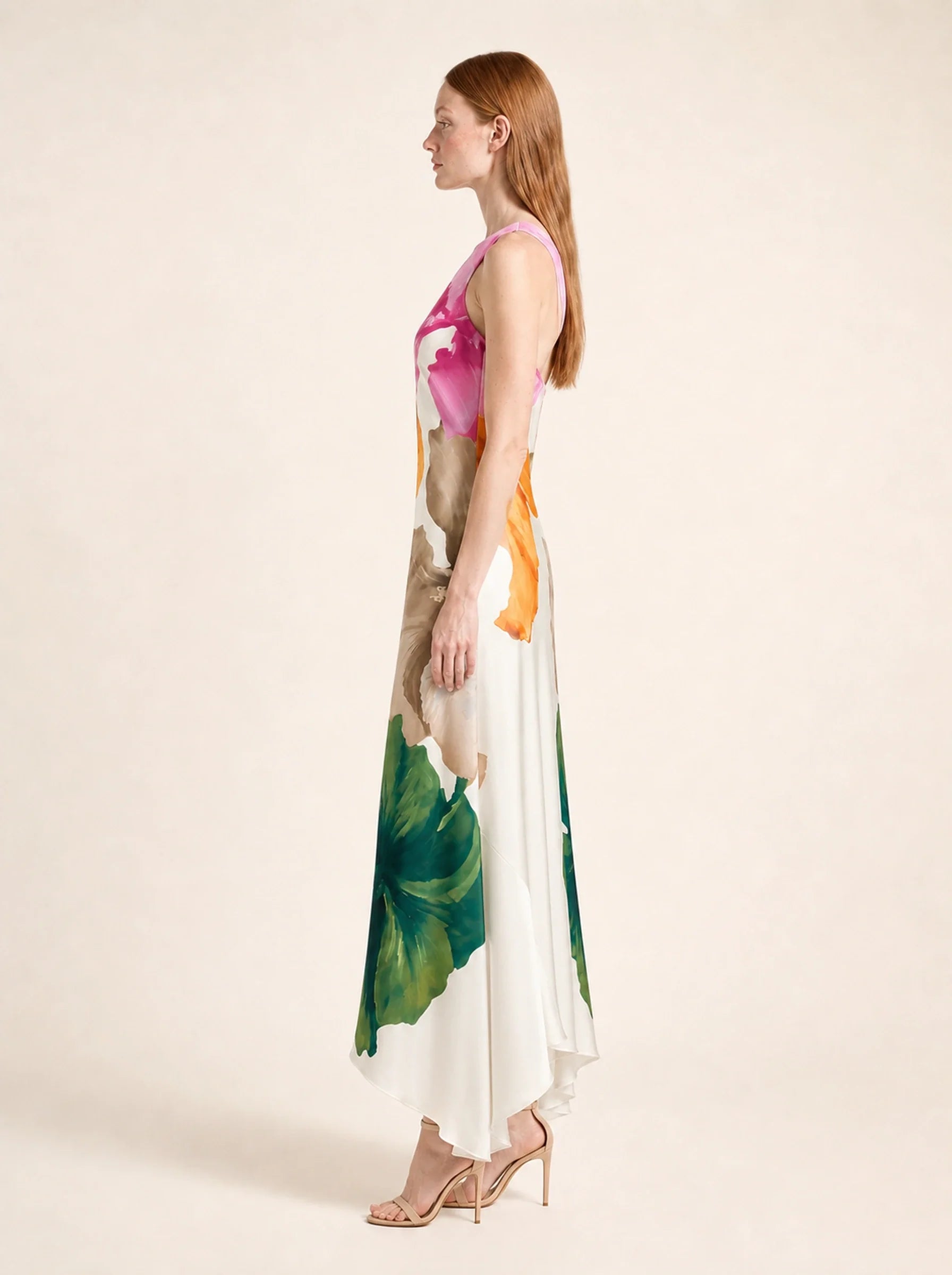 Floral One Shoulder Maxi Dress Beatrice Rose - Left Profile
