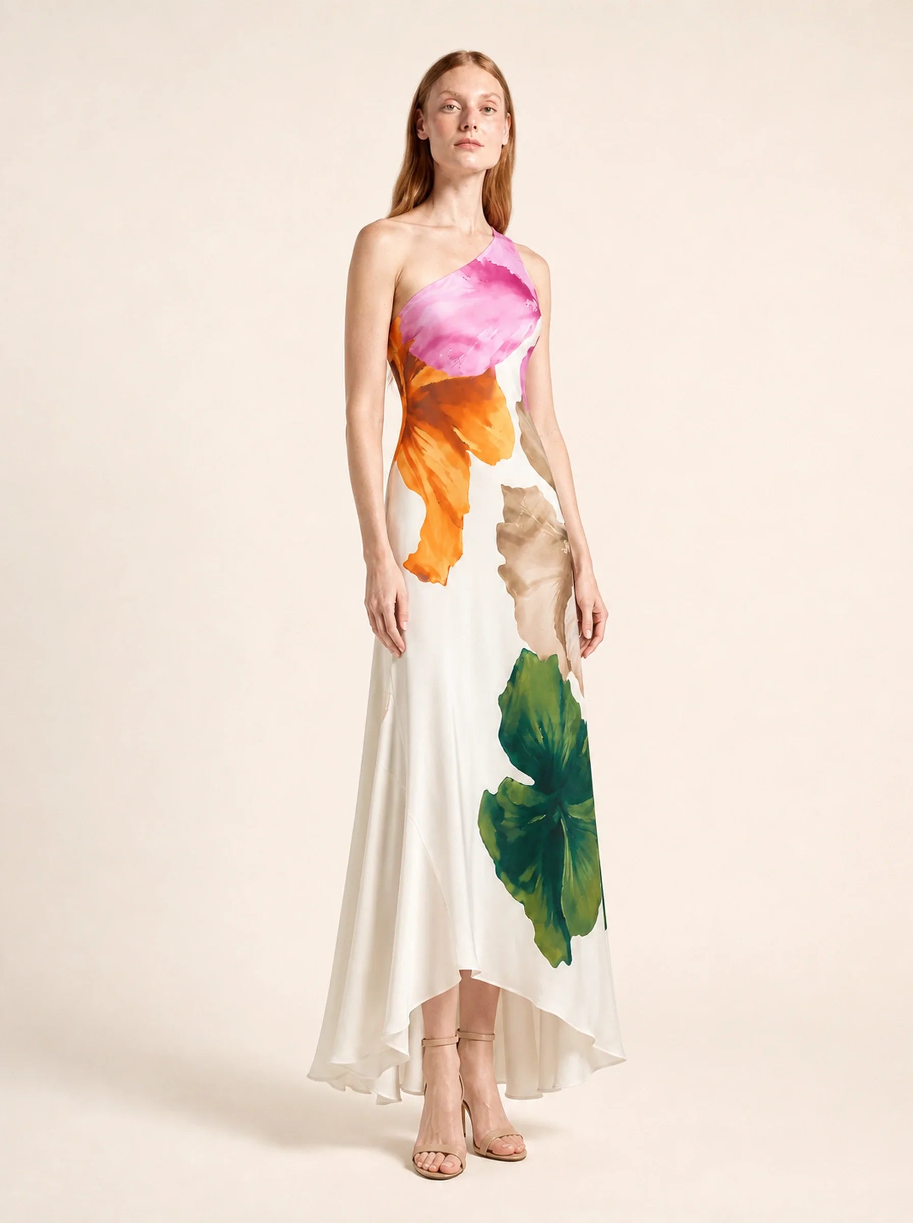 Floral One Shoulder Maxi Dress Beatrice Rose - Three Quarter