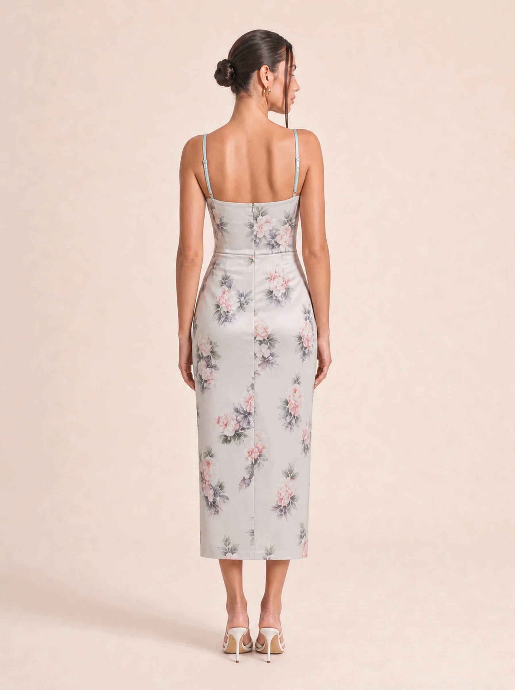 Floral Spaghetti Strap Maxi Dress Celeste Rose - midi dress back view