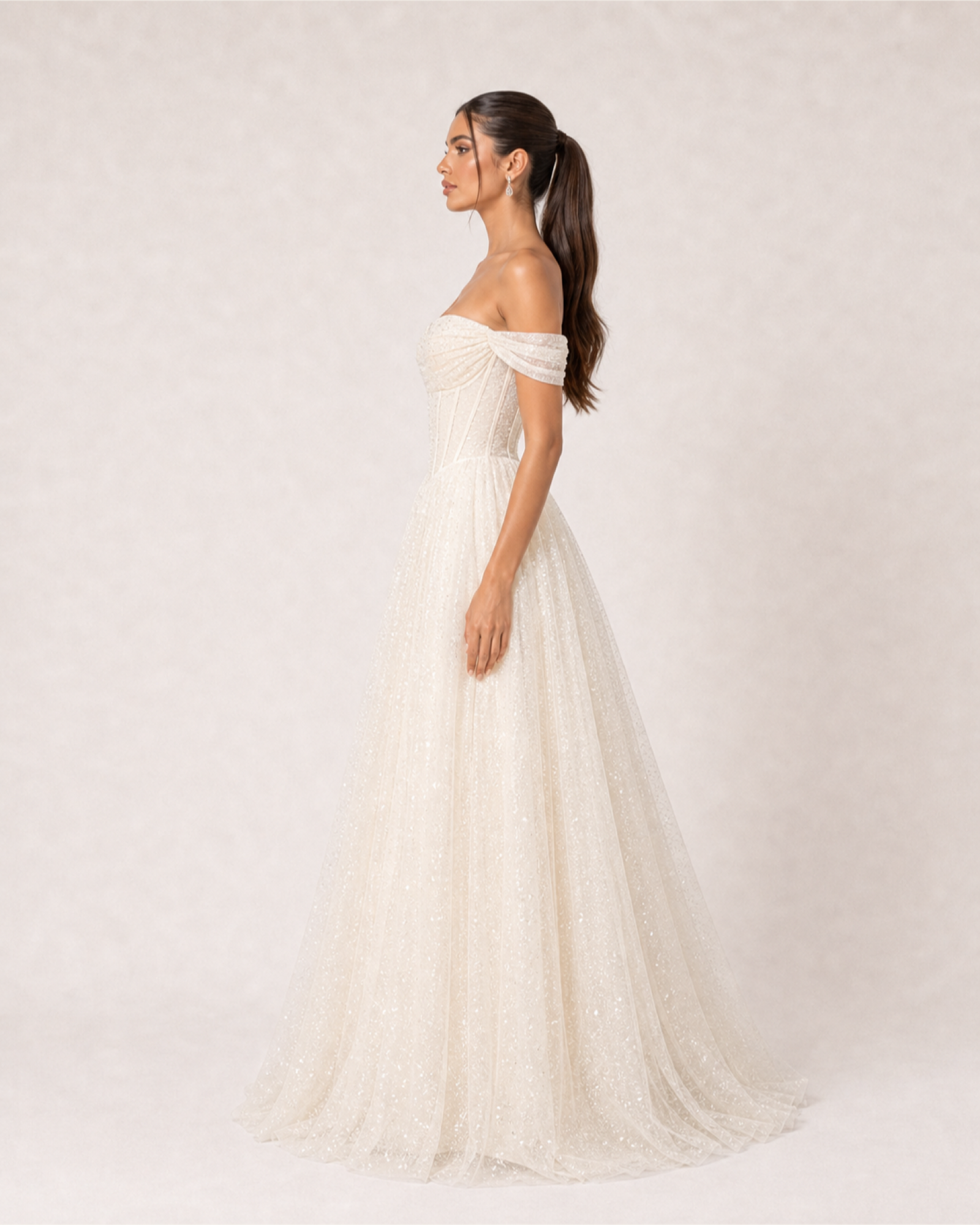 Glitter Tulle Prom Gown Estelle Rose - Ivory - Left Profile
