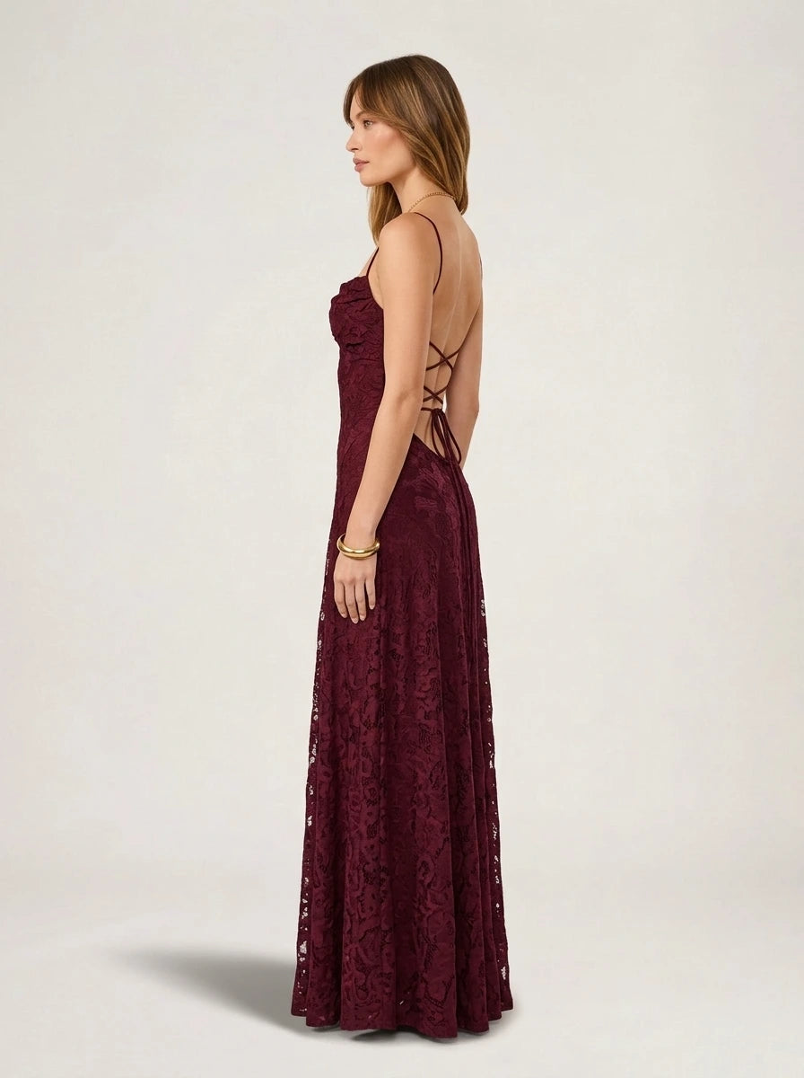 Elegant red occasion dress with textured jacquard fabric
