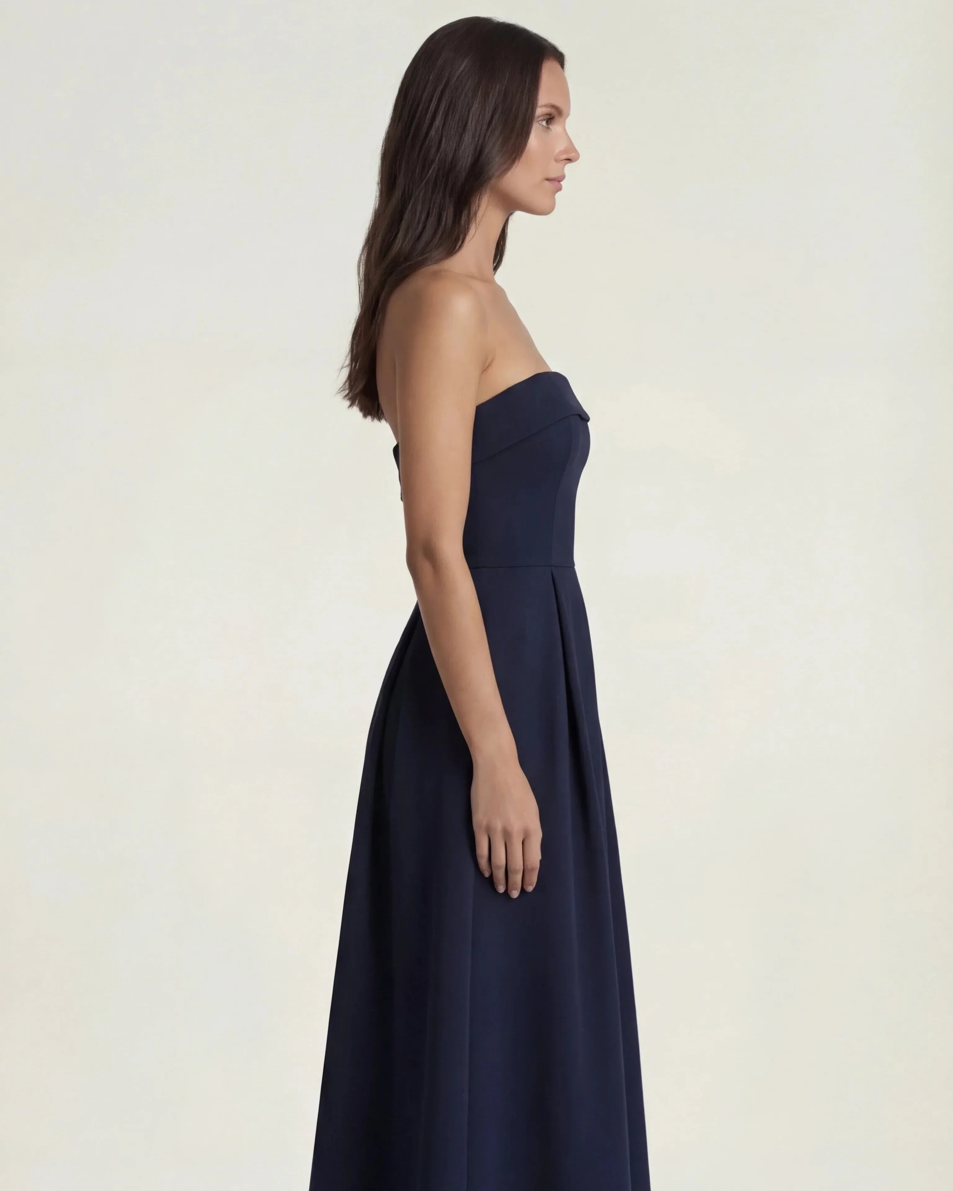 Navy Blue wrap midi dress with flattering draped fit, Penelope Rose by Rose & Mews