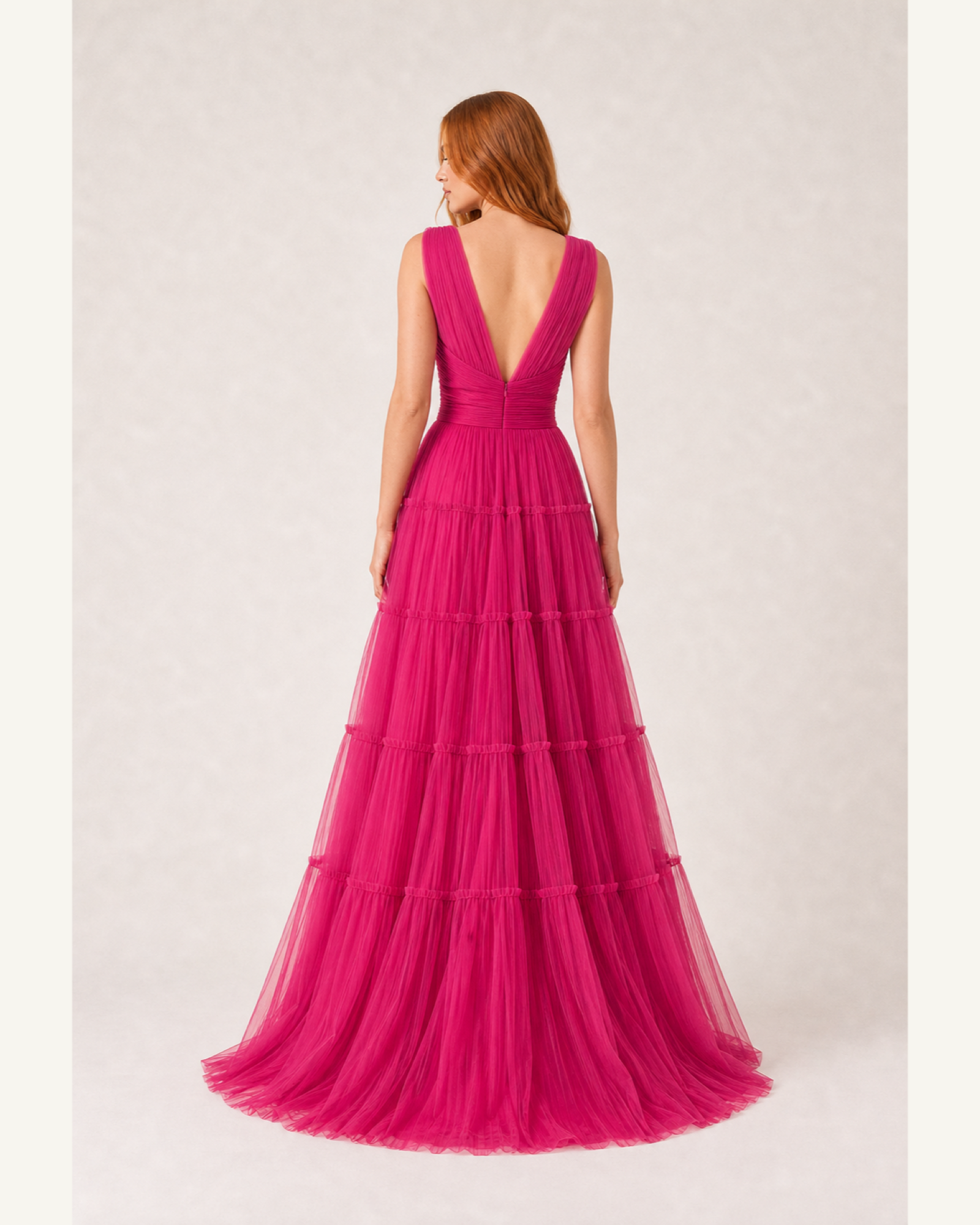 Fuchsia Pleated Prom Gown Florence Rose - Fuchsia - Back