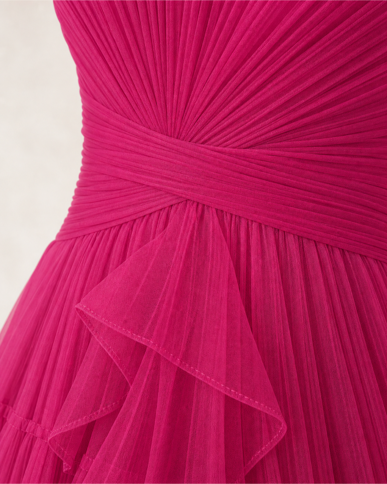 Fuchsia Pleated Prom Gown Florence Rose - Fuchsia - Upper Closeup
