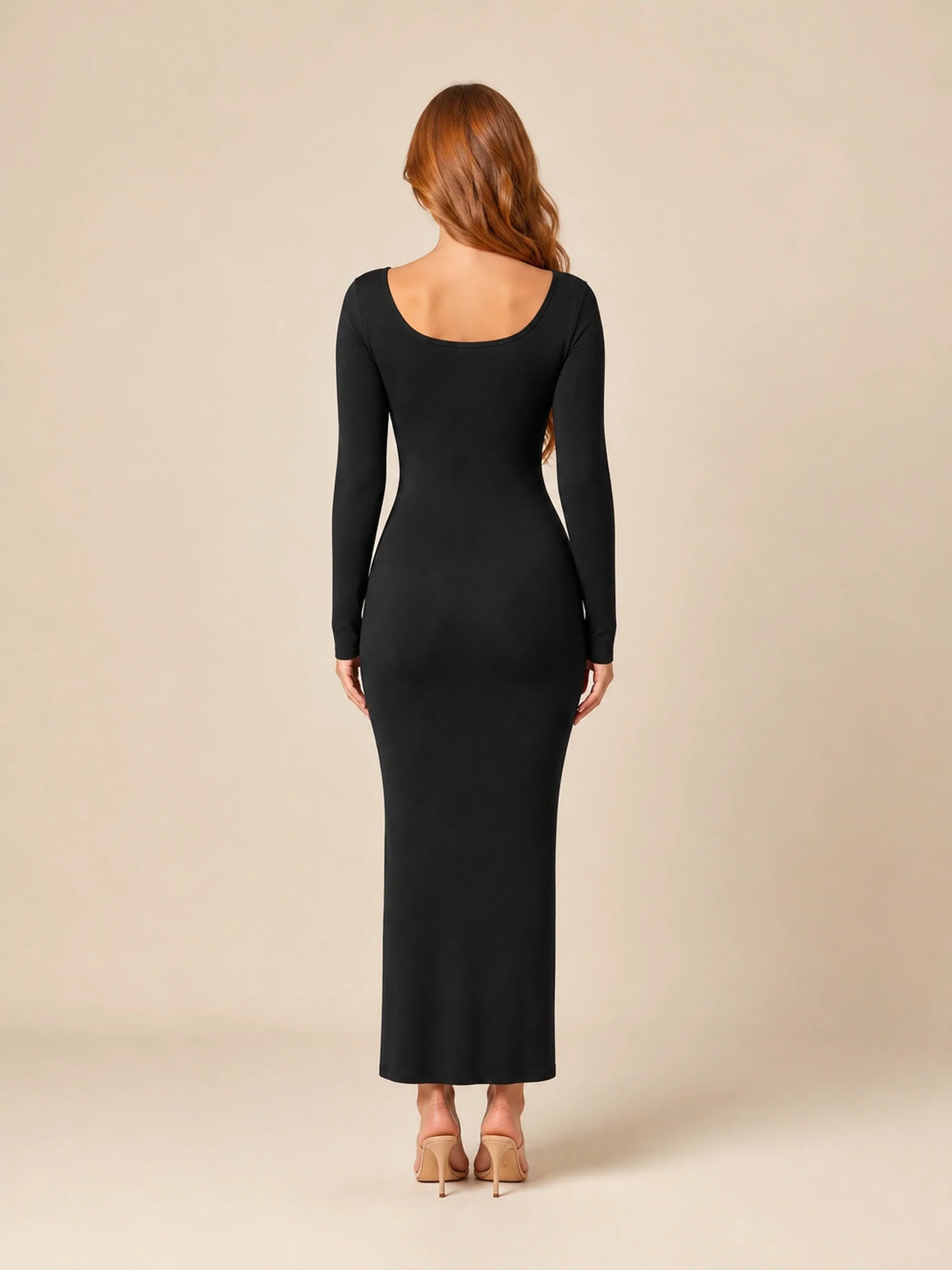 Long Sleeve Bodycon Midi Dress Isolde Rose - Black - back