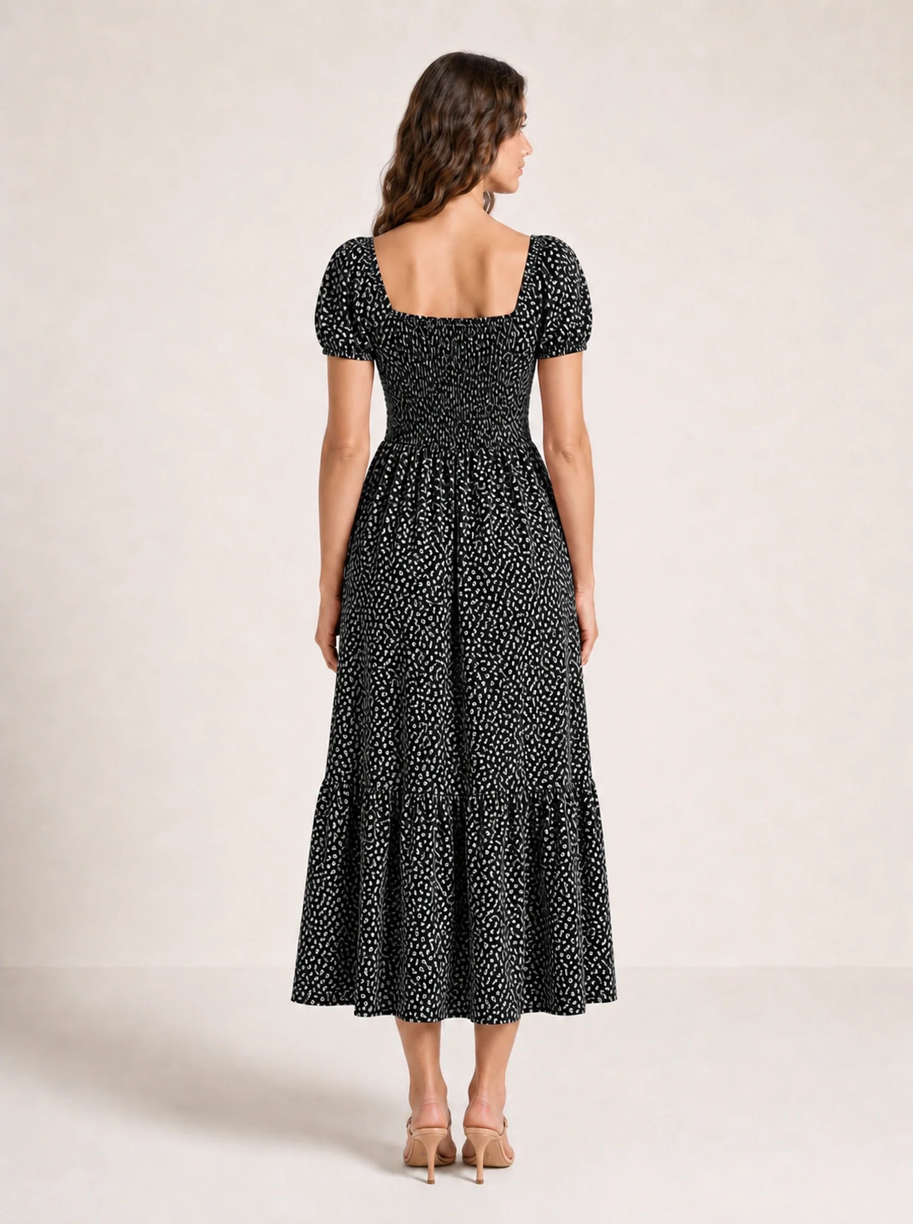 Floral Puff Sleeve Maxi Dress Isolde Rose - Black - Back