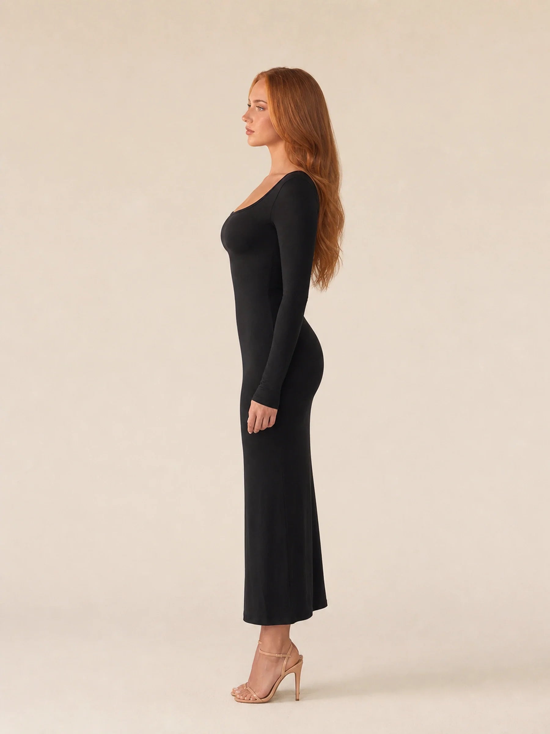 Long Sleeve Bodycon Midi Dress Isolde Rose - Black - profile