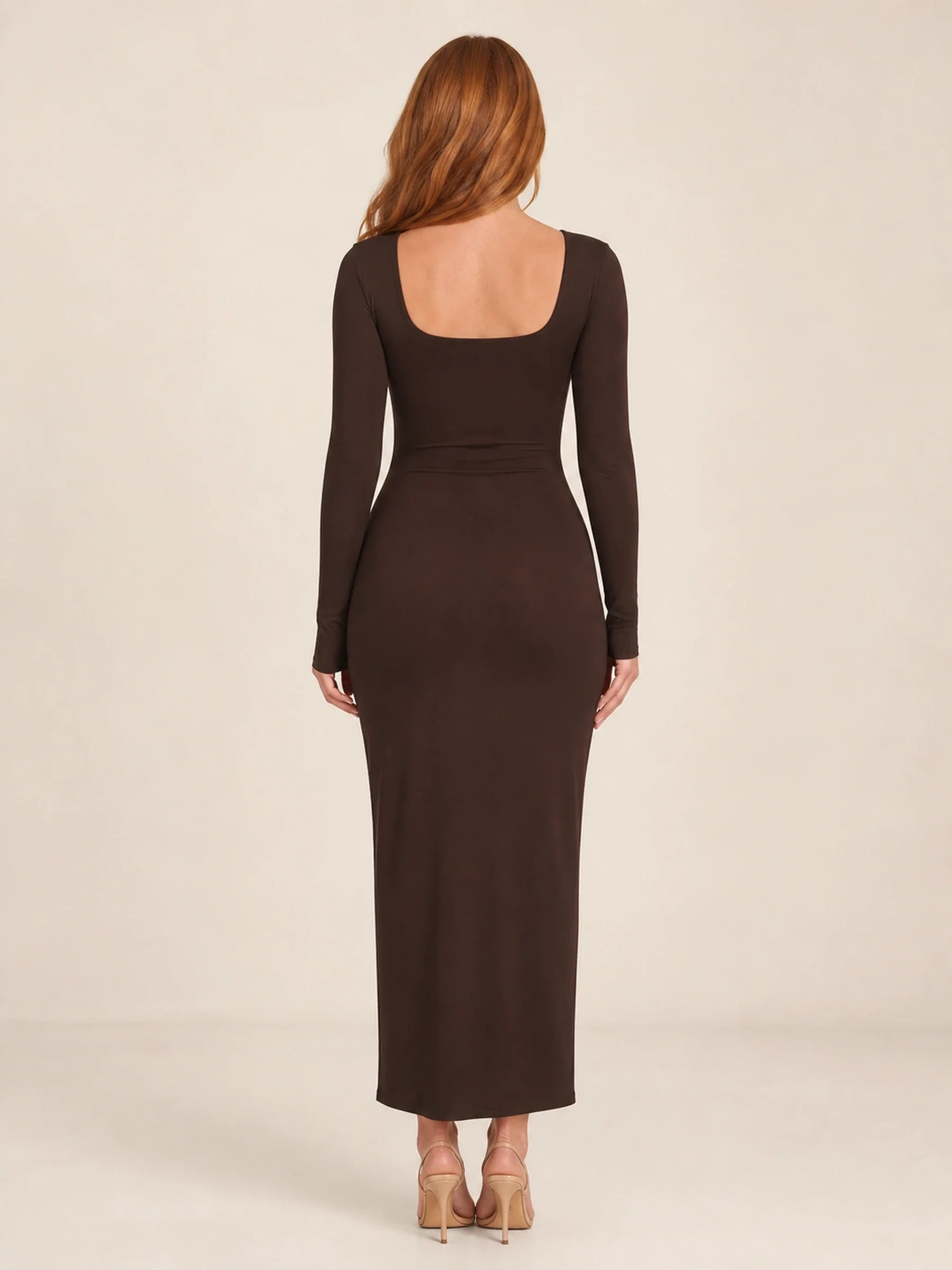 Long Sleeve Bodycon Midi Dress Isolde Rose - Brown - back