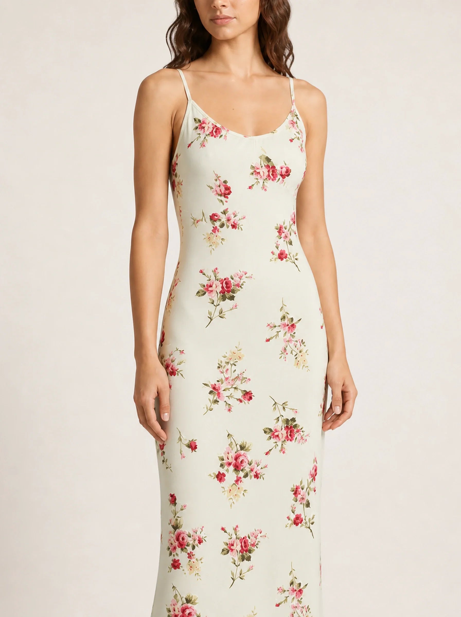 Knit Bodycon Backless Maxi Dress Aurore Rose - Apricot - Fabric and Fit Detail