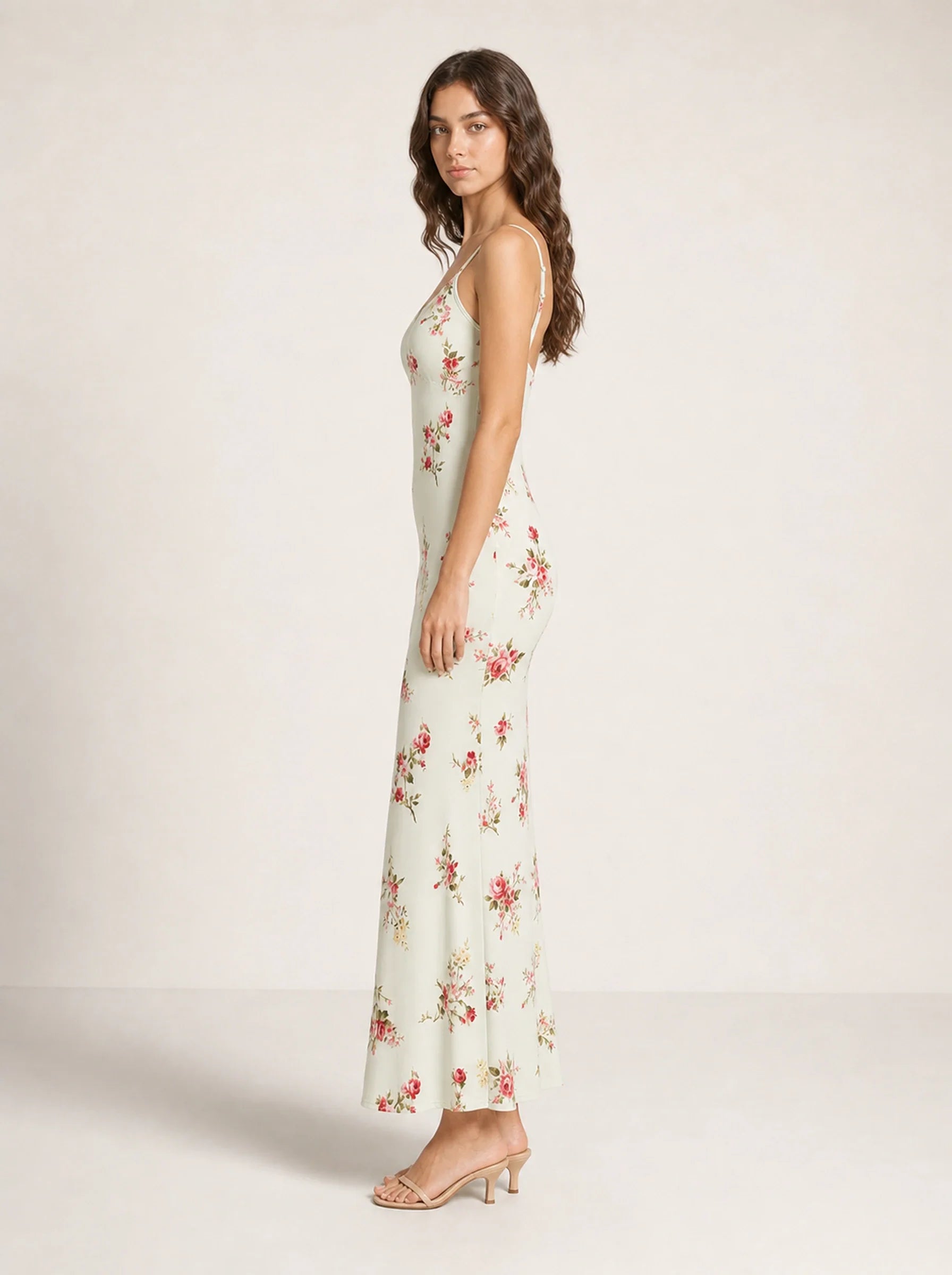 Knit Bodycon Backless Maxi Dress Aurore Rose - Apricot - Left Profile