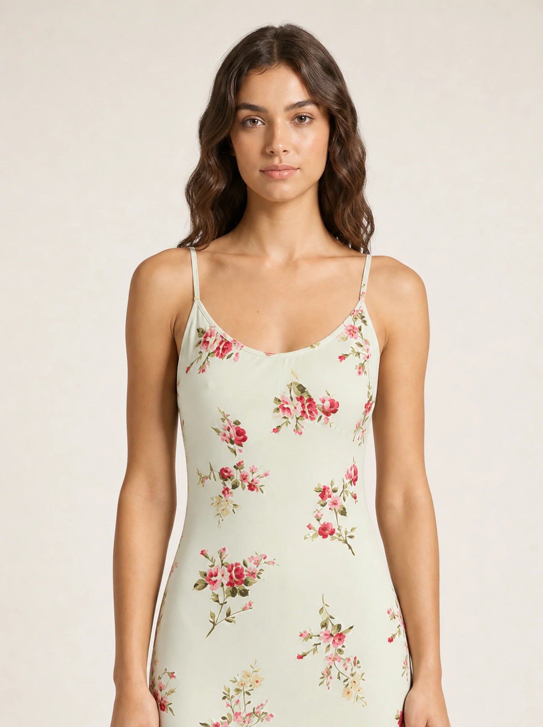Knit Bodycon Backless Maxi Dress Aurore Rose - Apricot - Neckline Close up