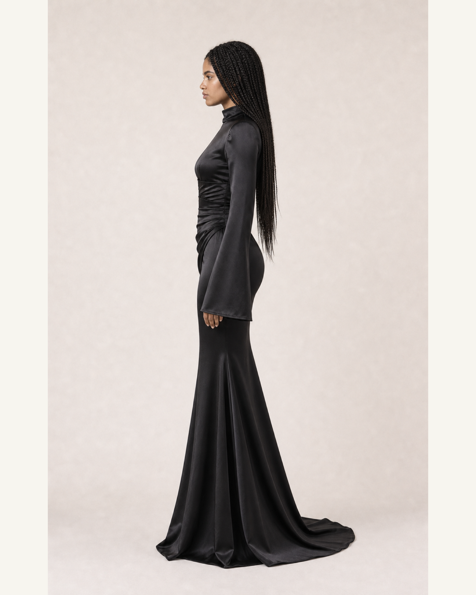 Burgundy Satin Mermaid Gown Lily Rose - Black - Left Profile