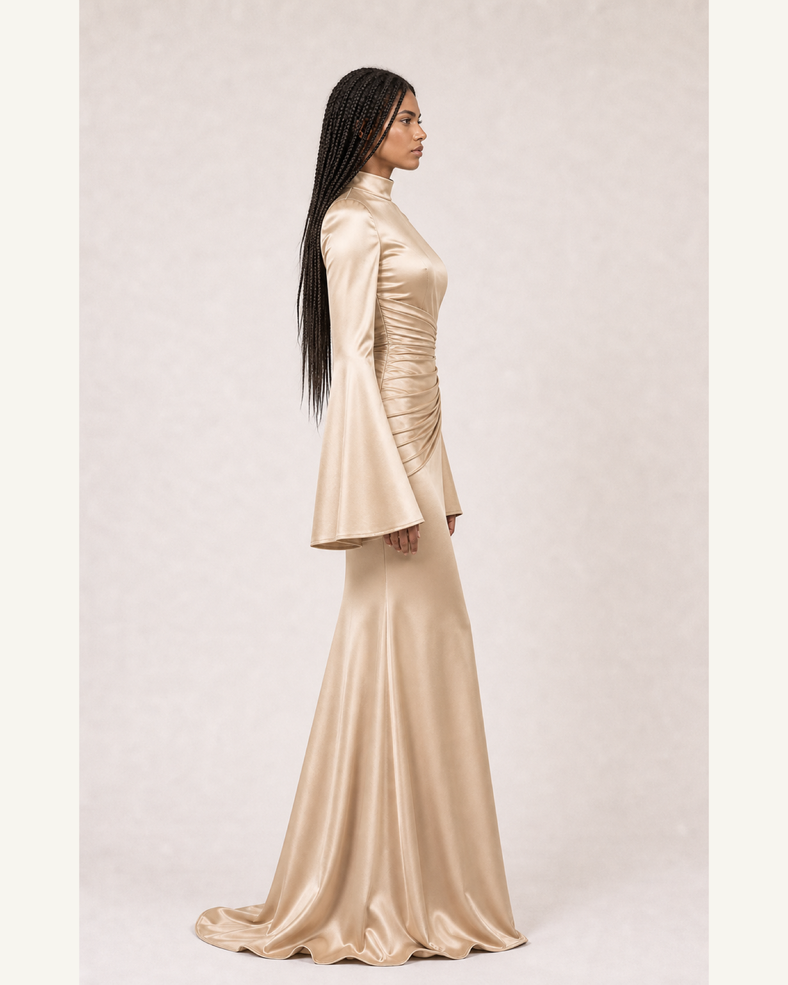 Burgundy Satin Mermaid Gown Lily Rose - Champagne - Right Profile