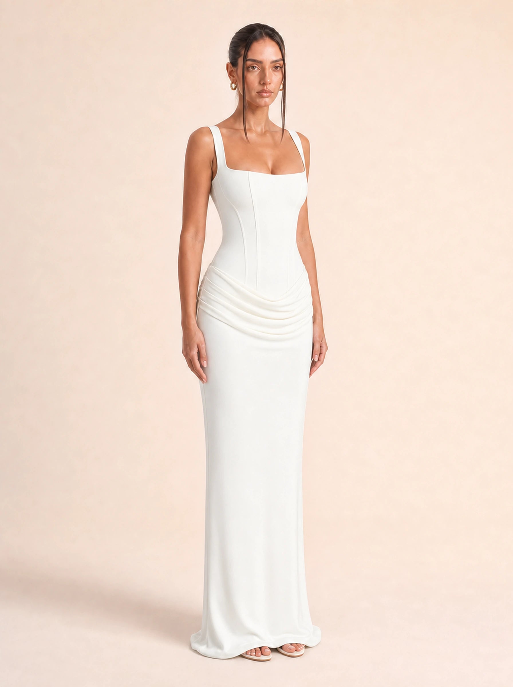 Ruched Bodycon Dress Valentina Rose - White three-quarter view