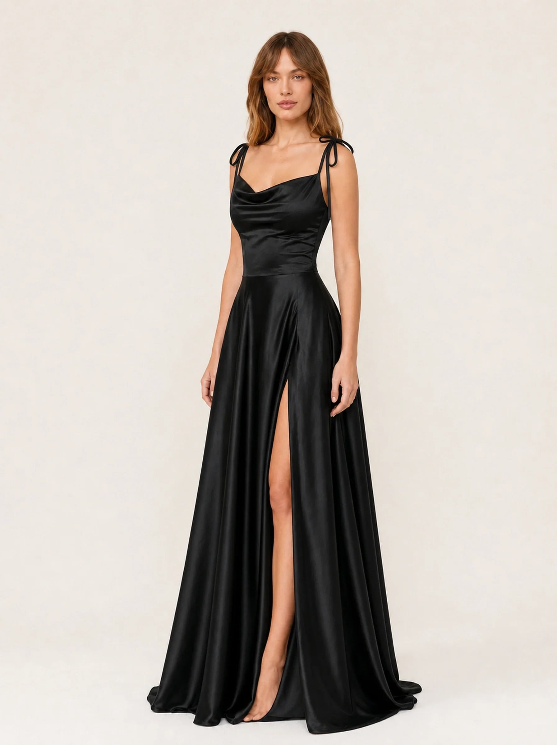 Satin A-Line Prom Gown Isabeau Rose - Black - Three Quarter